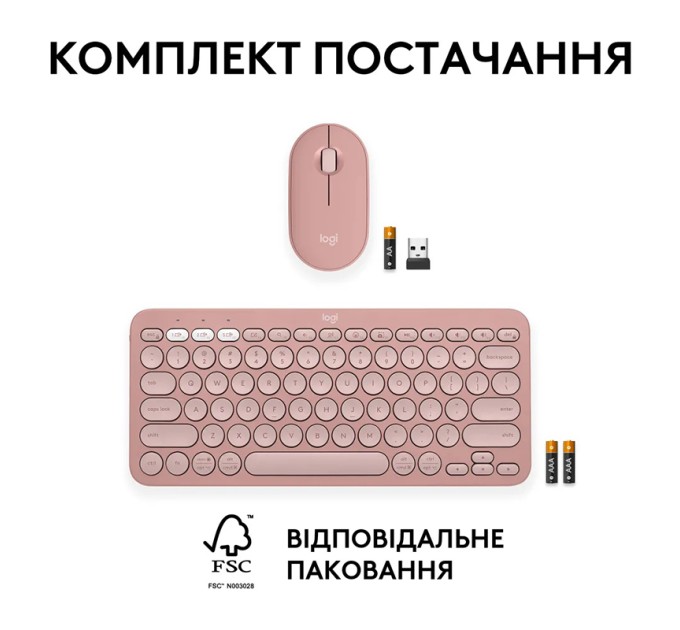 Комплект клавіатура та миша бездротовий Pebble 2 Combo, UA, рожевий Logitech (920-012241)