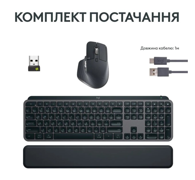 Комплект клавіатура та миша бездротова MX Keys S Combo, UA, графітовий Logitech (920-011614)