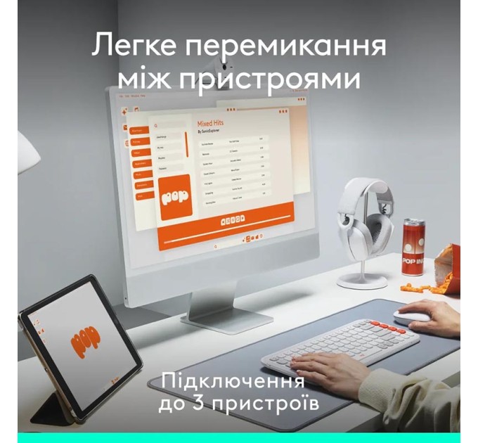 Комплект клавіатура та миша бездротовий POP Icon Combo, UA, графітовий Logitech (920-013156)