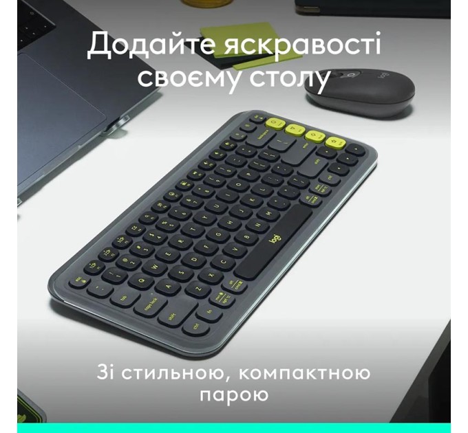 Комплект клавіатура та миша бездротовий POP Icon Combo, UA, графітовий Logitech (920-013156)