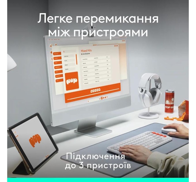 Комплект клавіатура та миша бездротовий POP Icon Combo, UA, рожевий Logitech (920-013142)