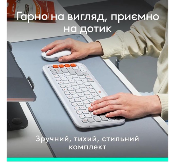 Комплект клавіатура та миша бездротовий POP Icon Combo, UA, білий Logitech (920-013141)