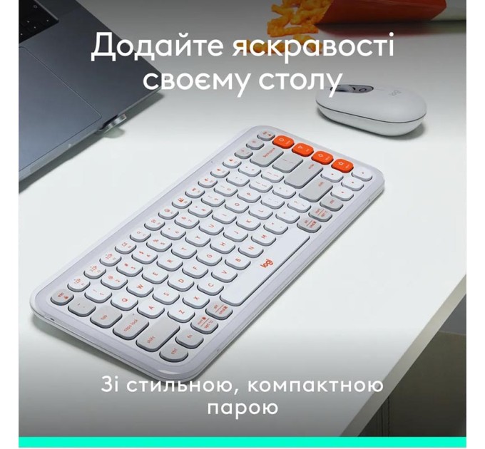 Комплект клавіатура та миша бездротовий POP Icon Combo, UA, білий Logitech (920-013141)