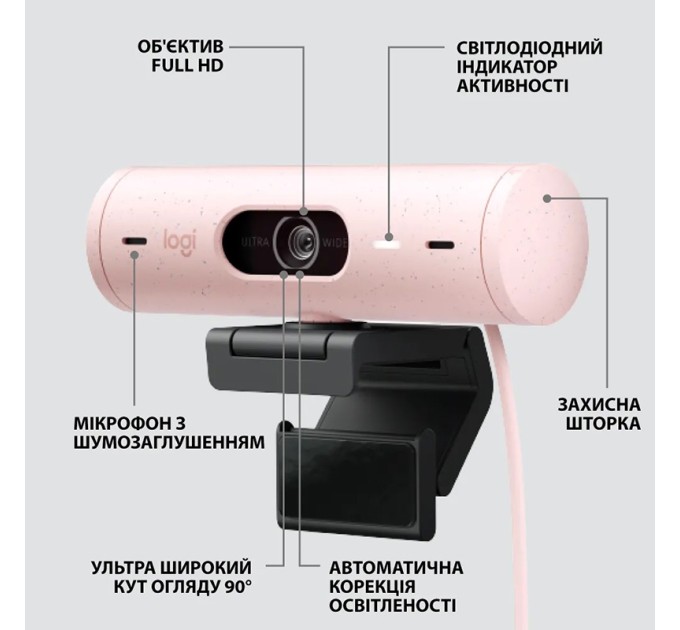 Веб-камера Brio 500, рожева Logitech (960-001421)