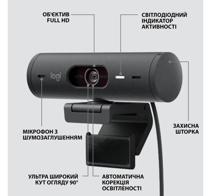 Веб-камера Brio 500, графітова Logitech (960-001422)