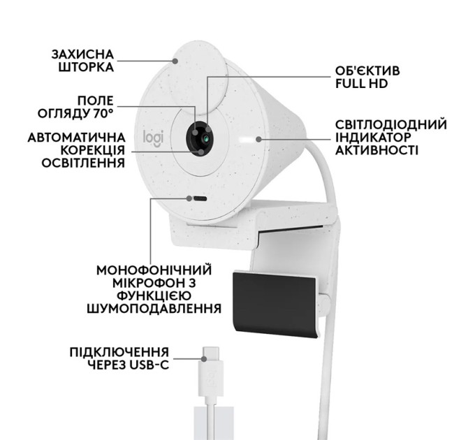 Веб-камера Brio 300, біла Logitech (960-001442)