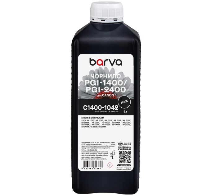 Чорнило для Canon PGI-1400/PGI-2400 BK спеціальне 1 л, пігментне, чорне Barva (C1400-1042)