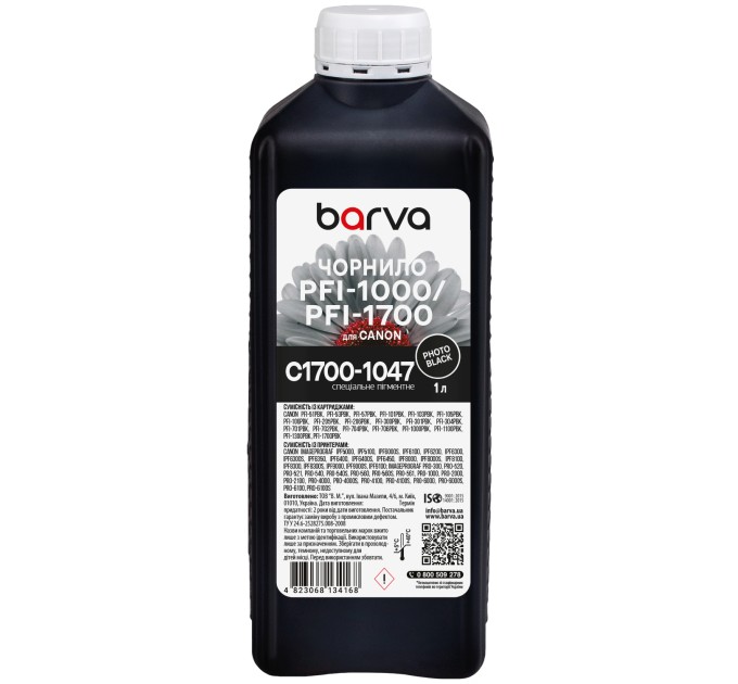 Чорнило для Canon PFI-1000/PFI-1700 PBK спеціальне 1 л, пігментне, фото-чорне Barva (C1700-1047)