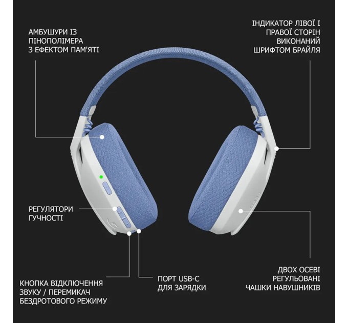 Гарнітура бездротова ігрова G435 Lightspeed, біла Logitech (981-001074)