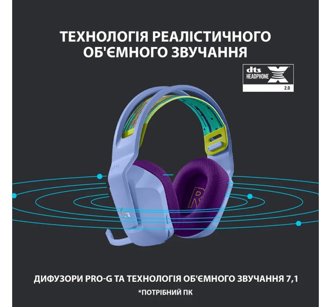 Гарнітура бездротова ігрова G733 Lightspeed, RGB, лілова Logitech (981-000890)