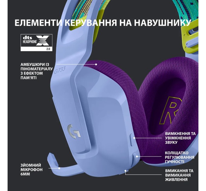 Гарнітура бездротова ігрова G733 Lightspeed, RGB, лілова Logitech (981-000890)