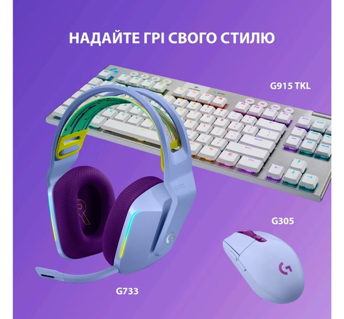 Гарнітура бездротова ігрова G733 Lightspeed, RGB, лілова Logitech (981-000890)