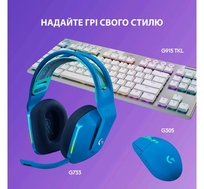 Гарнітура бездротова ігрова G733 Lightspeed, RGB, синя Logitech (981-000943)
