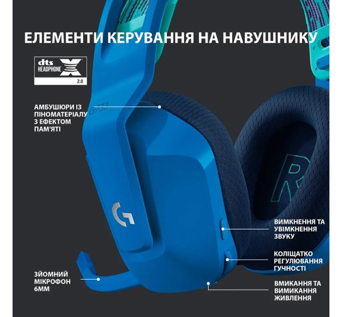 Гарнітура бездротова ігрова G733 Lightspeed, RGB, синя Logitech (981-000943)
