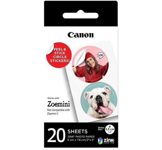 Папір ZINK 1.3" у вигляді круглих наліпок, 20 арк. Canon(4967C003)